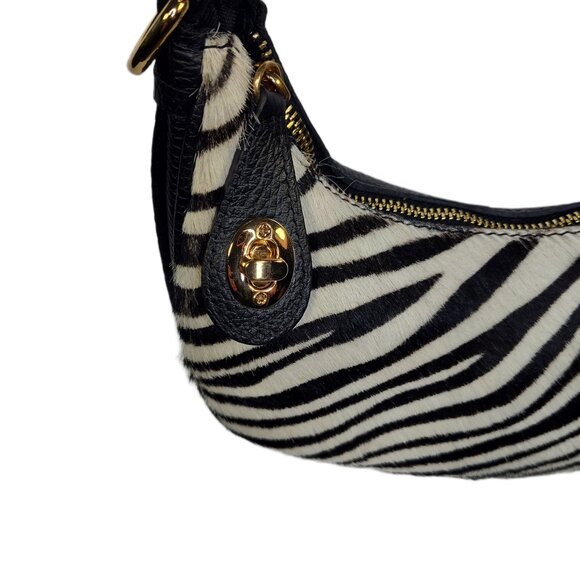 Charlie Leather "Belluccina" Black & White Zebra Leather Shoulder Bag-NWT - Picture 8 of 14